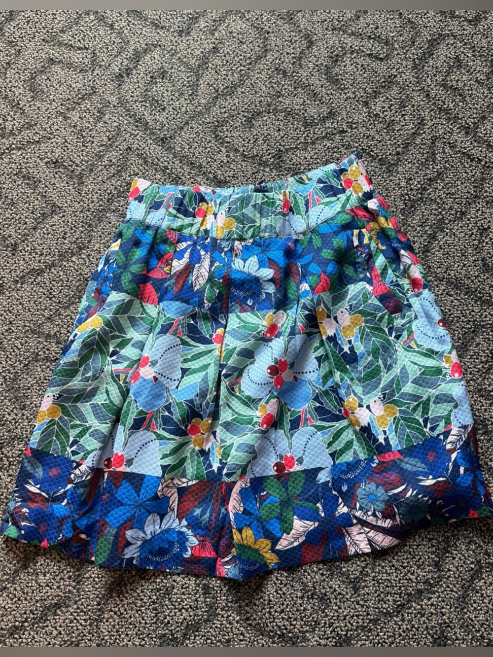 Anthropologie Maeve Blue Multicolor Brightly Floral Pleated Mini Skirt